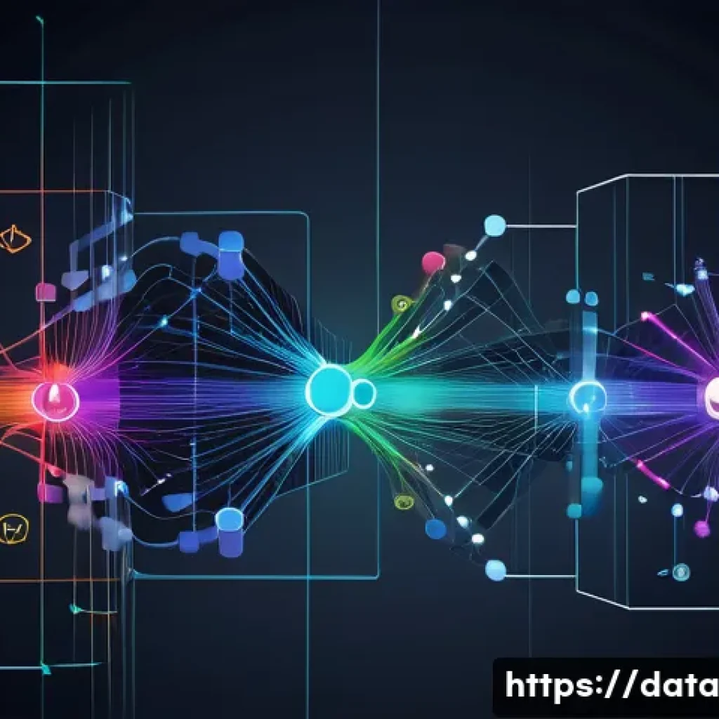 그래프 데이터베이스로 소프트웨어 아키텍처 이해하기 - A detailed and vibrant visualization of a complex software architecture using a graph database model...