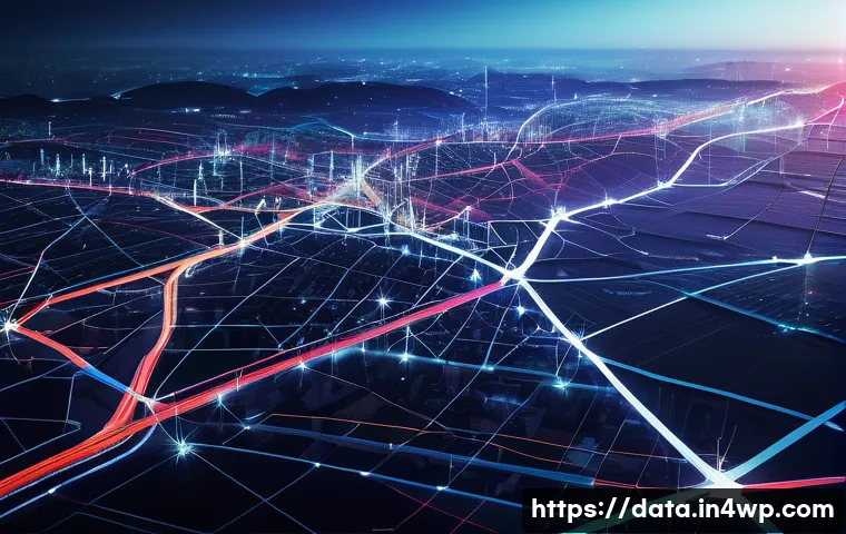 그래프 데이터베이스를 활용한 대안 에너지 분석 - A detailed and vibrant network graph visualization of a complex energy system, showing interconnecte...
