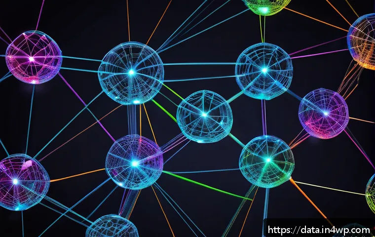 그래프 데이터베이스의 데이터 저장 방식 - A detailed visualization of a graph database structure showing interconnected nodes and edges, each ...